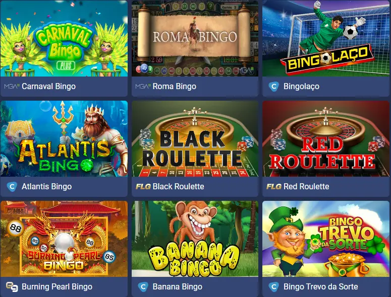 Some of the bingo games are shown in the image